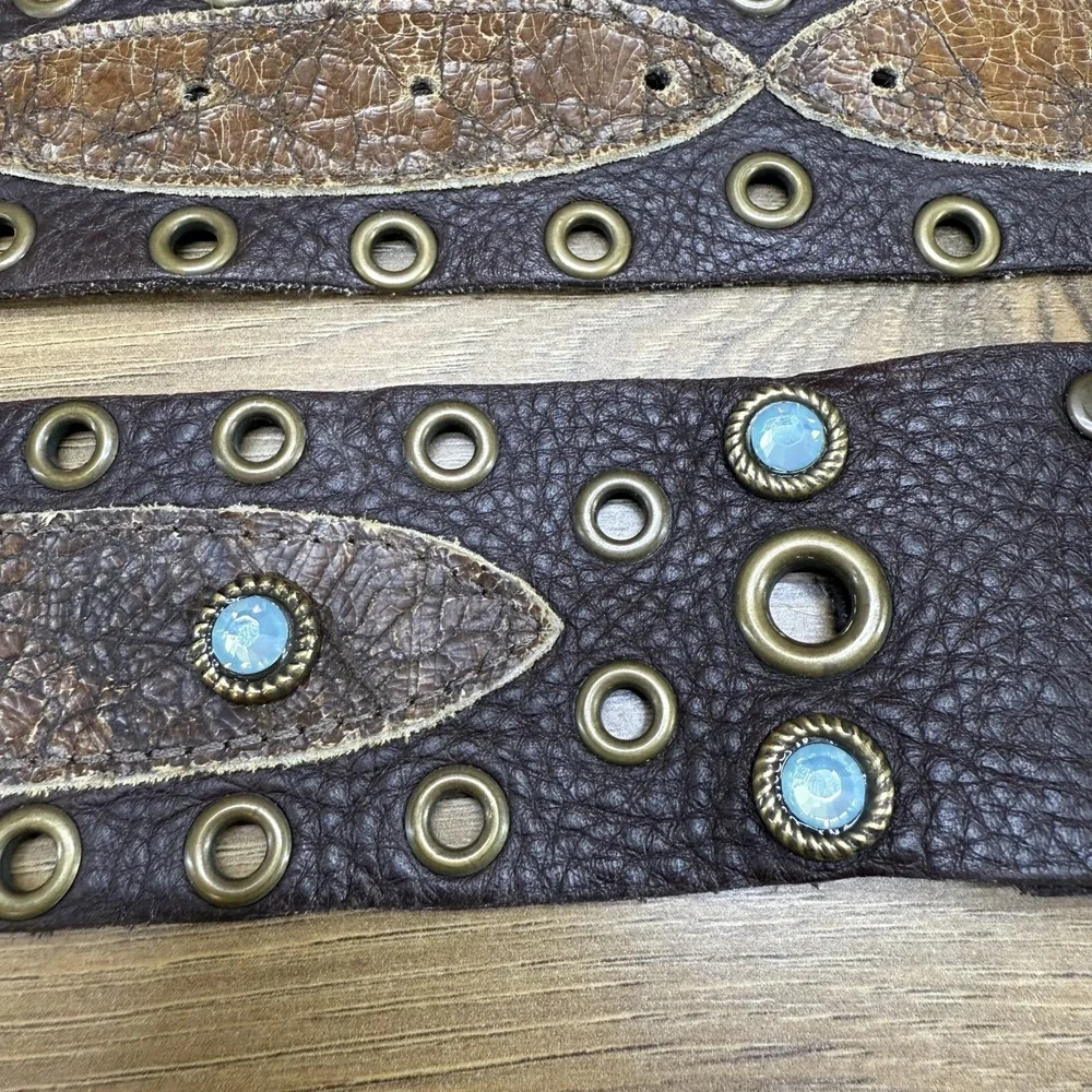 LEATHEROCK Womens Belt Size 30 XS S Brown Leather Rhinestone USA Made